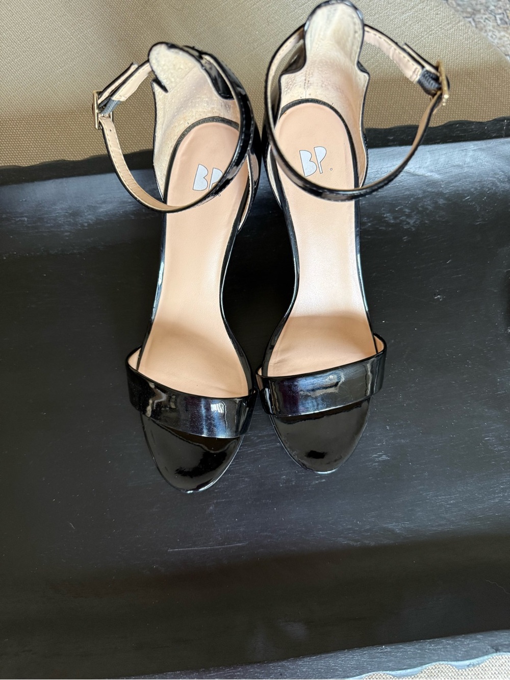Black Patent Open-Toe Ankle-Strap Heels - Picture 2 of 9